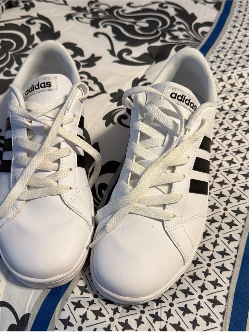 adidas Kids White Sneakers with Black Stripes